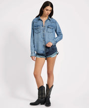 One Teaspoon Tencel Western Shirt Blue