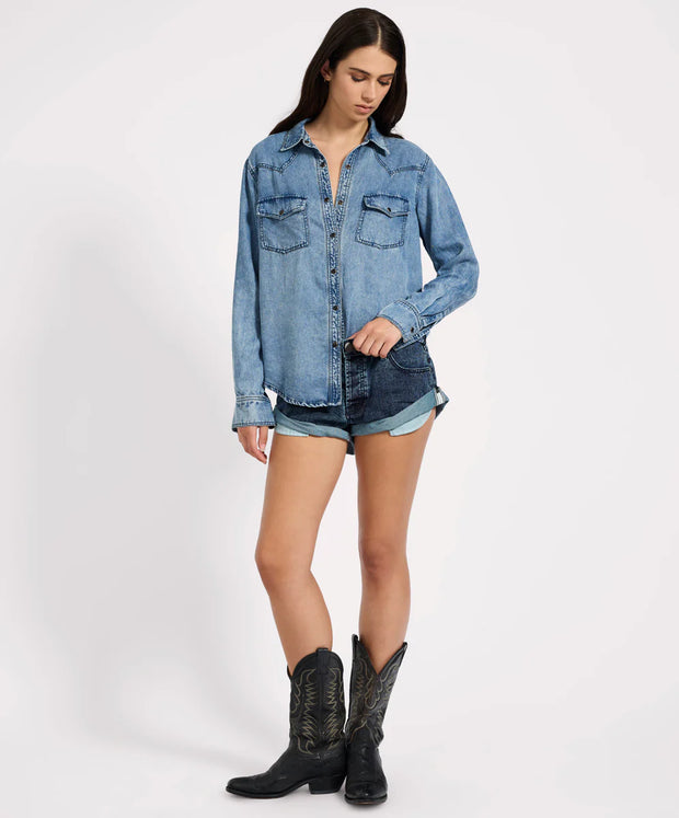 One Teaspoon Tencel Western Shirt Blue