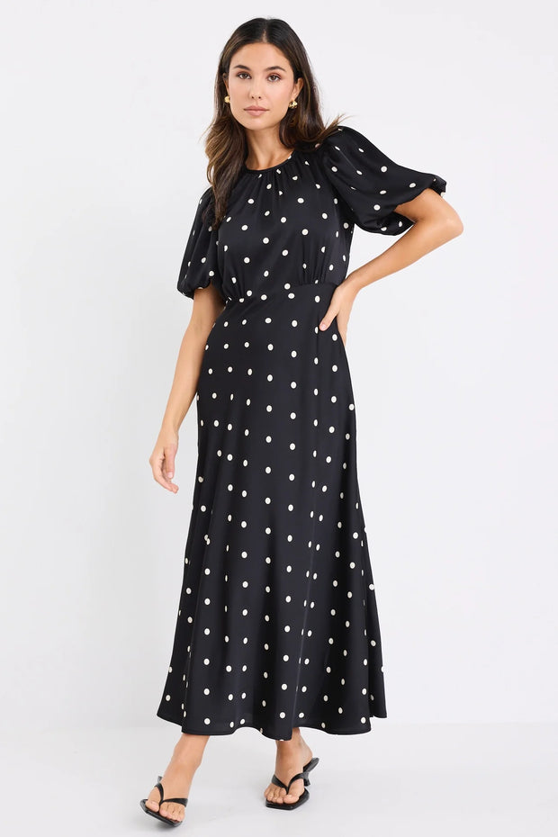 Stage Black Polka Dot Puff Sleeve Maxi Dress