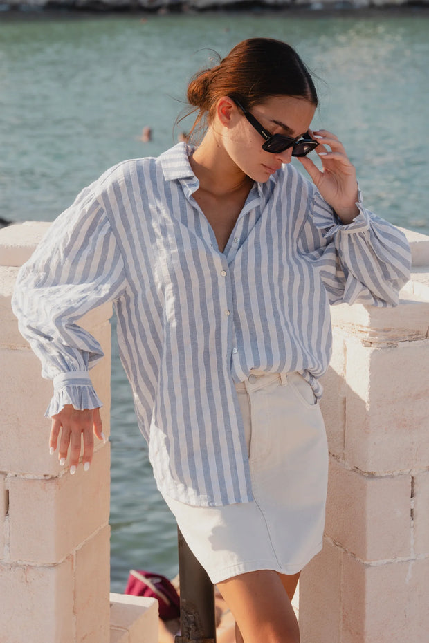 Connection Blue Stripe button front Blouse