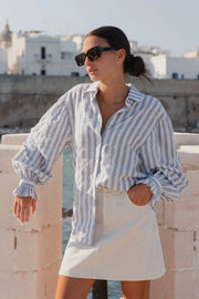 Connection Blue Stripe button front Blouse