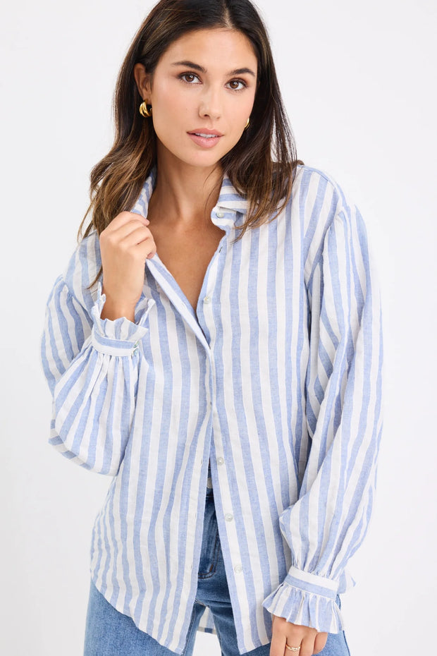 Connection Blue Stripe button front Blouse