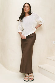 Bliss Chocolate Linen Bias Midi Skirt