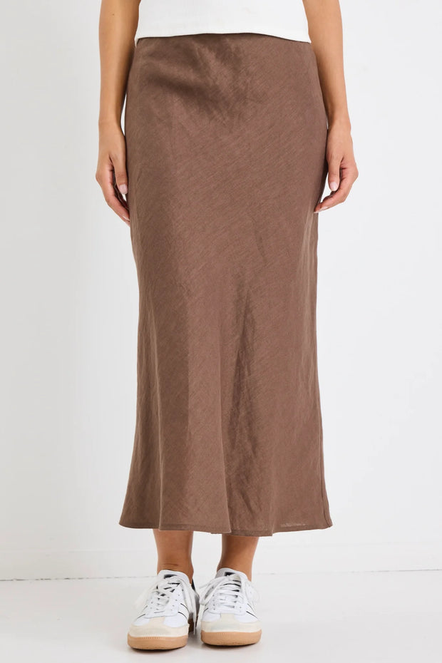 Bliss Chocolate Linen Bias Midi Skirt