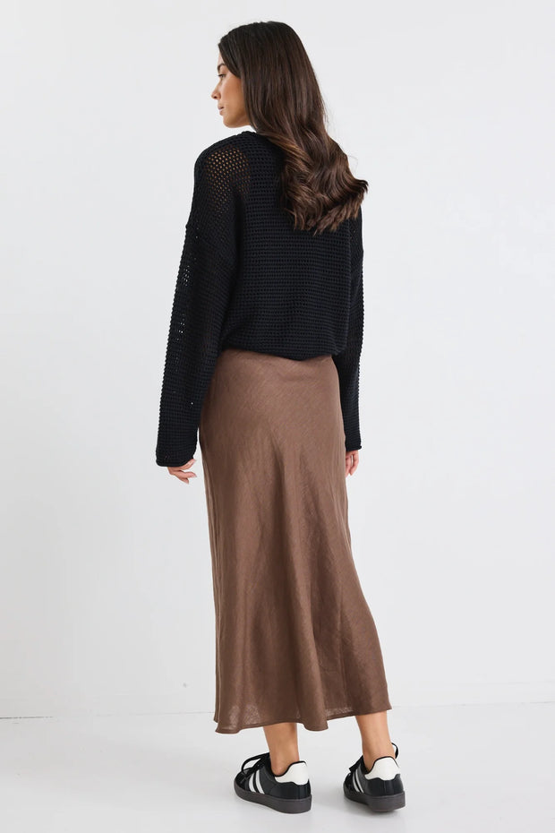 Bliss Chocolate Linen Bias Midi Skirt