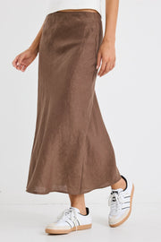 Bliss Chocolate Linen Bias Midi Skirt