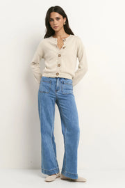 Solar Oat Cotton Fine Knit Crew Cardigan