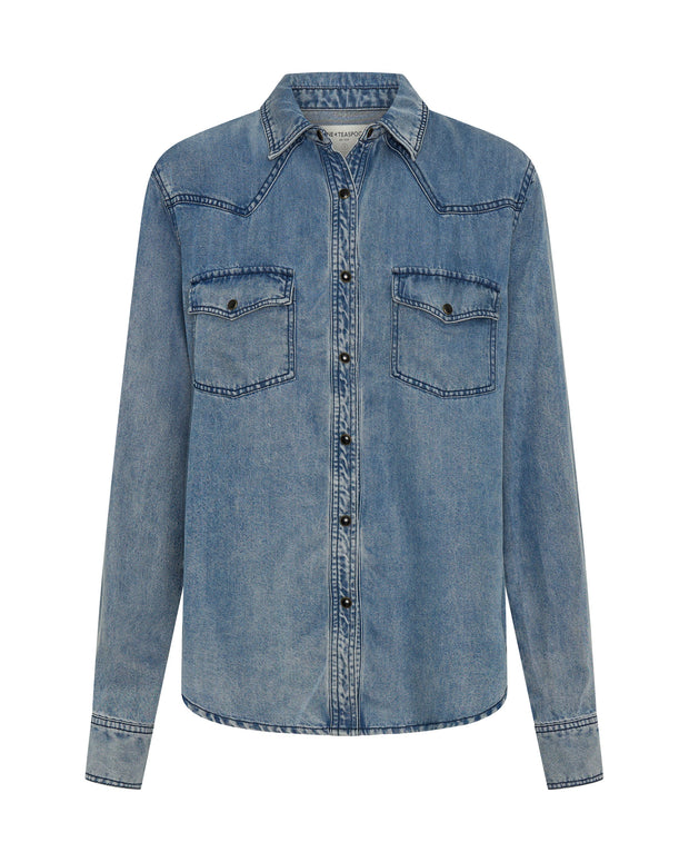 One Teaspoon Tencel Western Shirt Blue