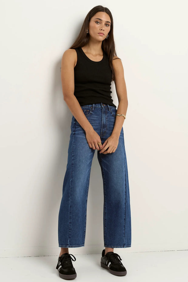Varsity Deep Blue Forward Seam Barrel Jeans