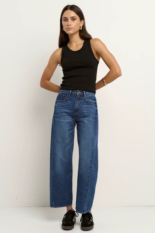 Varsity Deep Blue Forward Seam Barrel Jeans