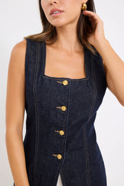 View Indigo Denim Square Neck Vest - Indigo Denim