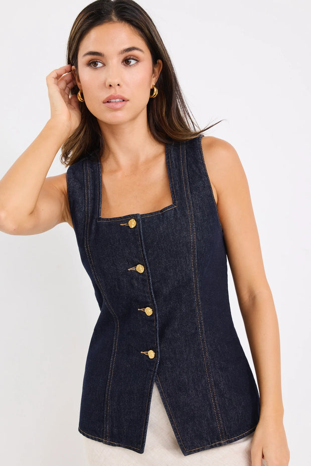 View Indigo Denim Square Neck Vest - Indigo Denim