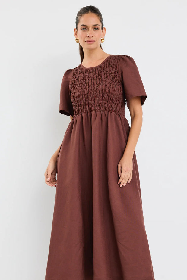 Wren Chocolate Bodice Shirred Dress