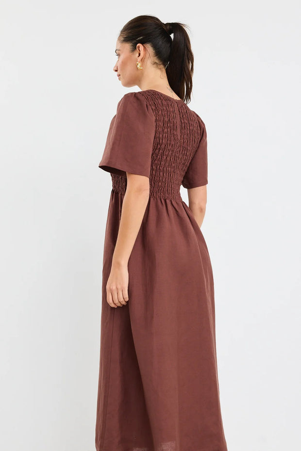 Wren Chocolate Bodice Shirred Dress