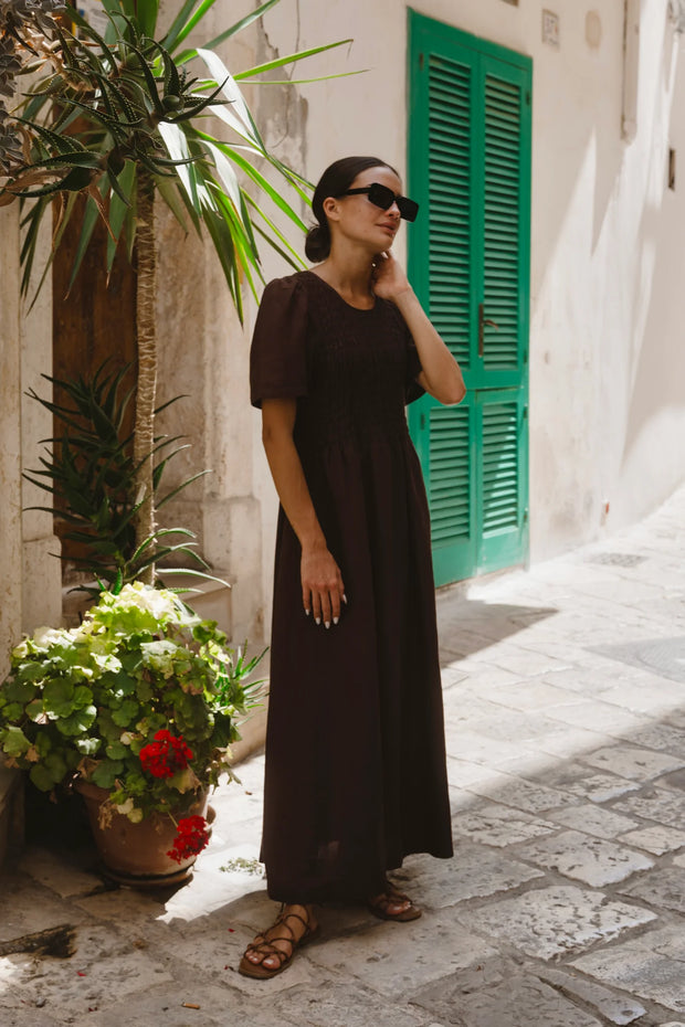Wren Chocolate Bodice Shirred Dress