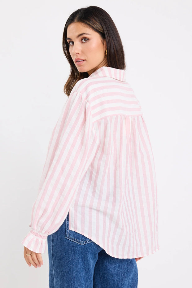 Connection Pink Stripe Button Front Blouse