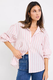 Connection Pink Stripe Button Front Blouse