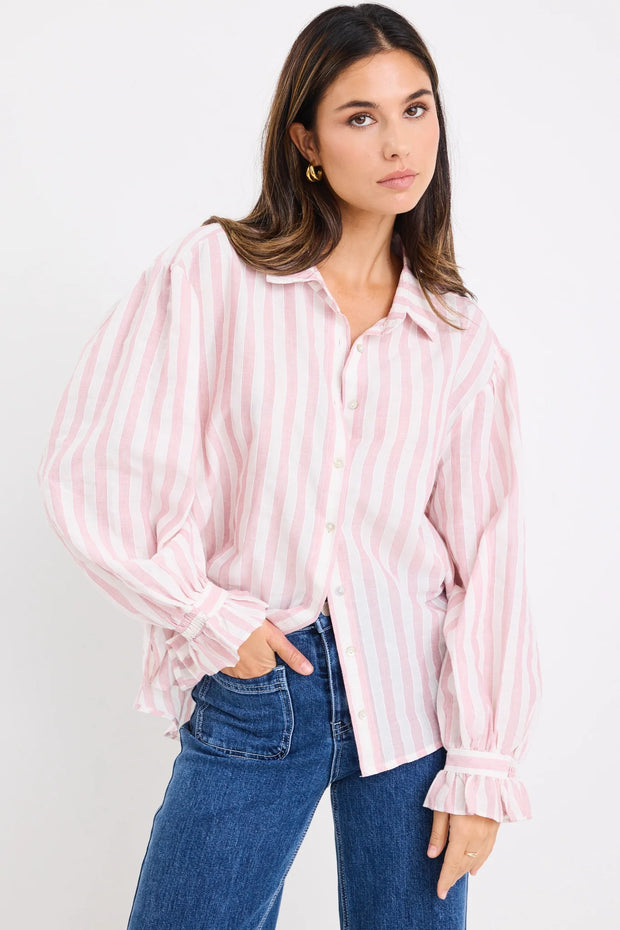 Connection Pink Stripe Button Front Blouse