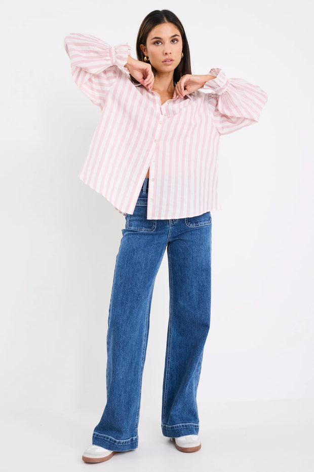 Connection Pink Stripe Button Front Blouse