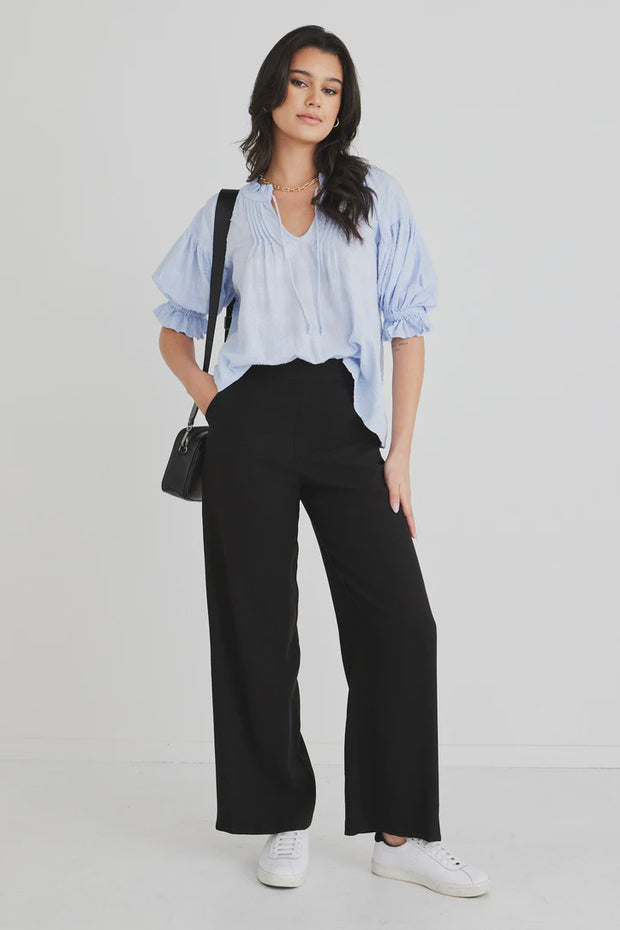 Ethereal Pale Blue Self Check Pintuck Front Top