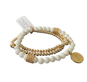 Beaded Bracelet - Cream and Gold Howlite with Charm