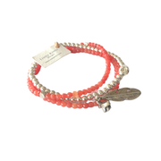 Beaded Bracelet Set - Summer Coral with Silver Charms
