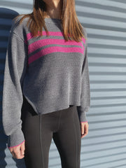 Velour Striped Knit Jumper - Pink / Grey